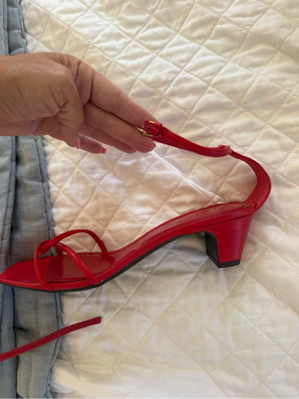 Zara Red Strappy Square-Toe Kitten Heels - Picture 3 of 3